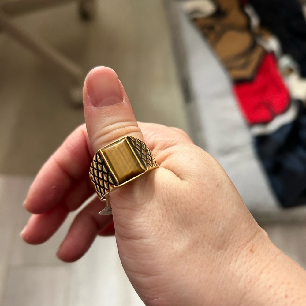 10k Gold plated and Black Men's TIGER EYE Ring size 13